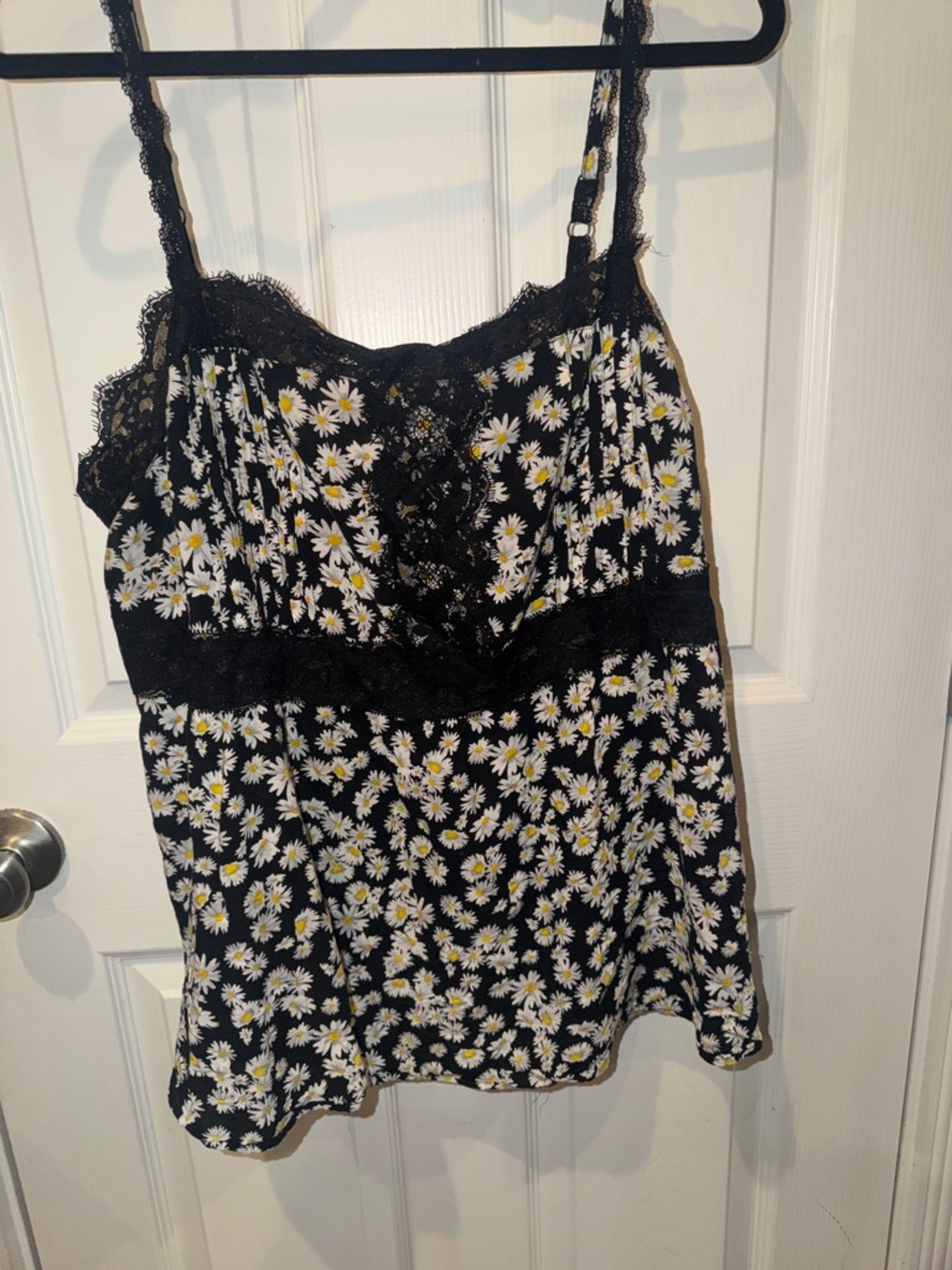 torrid Black Daisy-Print Lace Trim Camisole
